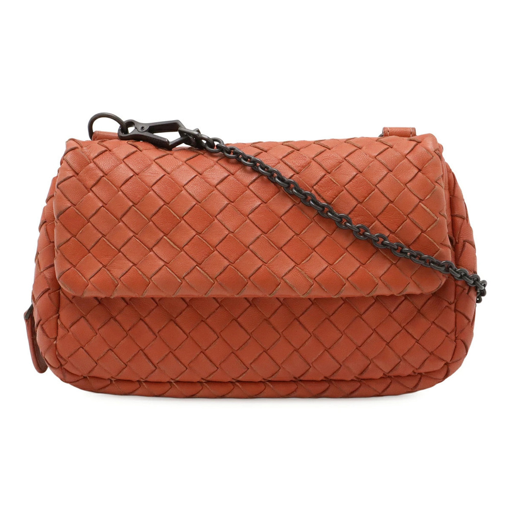 BOTTEGA VENETA Intrecciato Chain Shoulder Bag Leather Terracotta